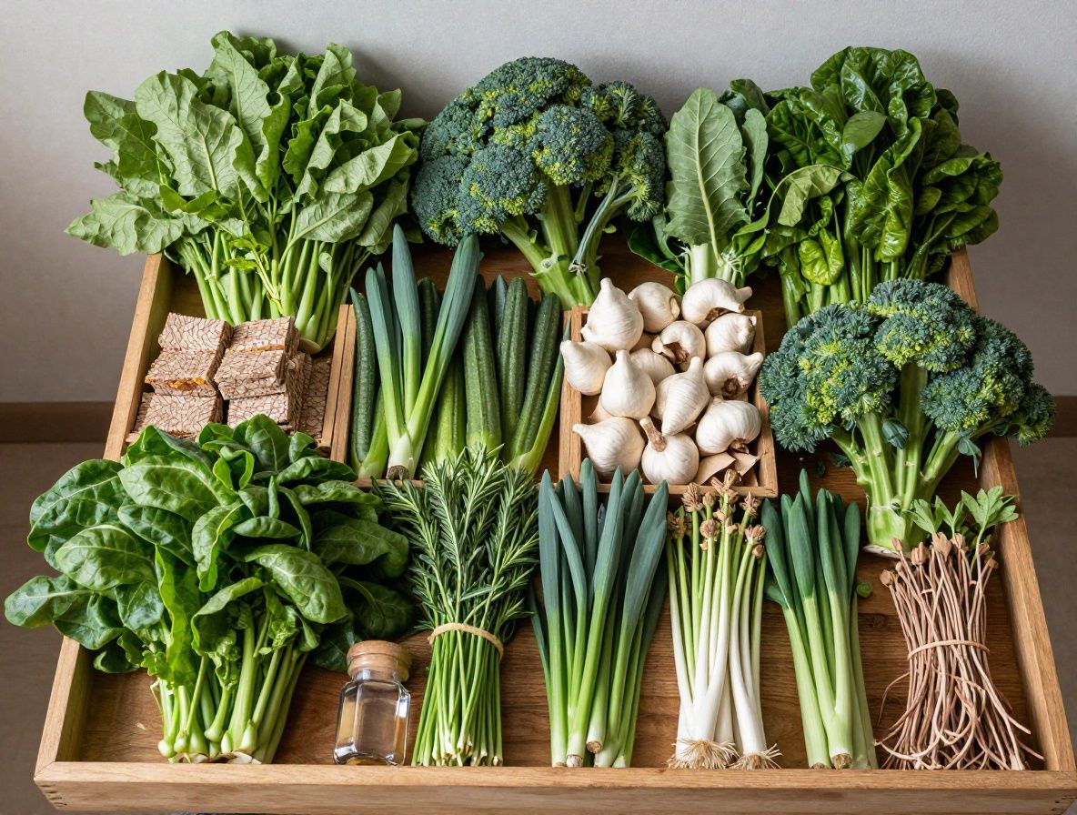 Rozlozony na stole wybor produktow ekologicznych: warzywa, straczki, pelnoziarniaste produkty zbozowe i oleje roslinne, edukacyjny przeglad skladnikow zbilansowanej diety